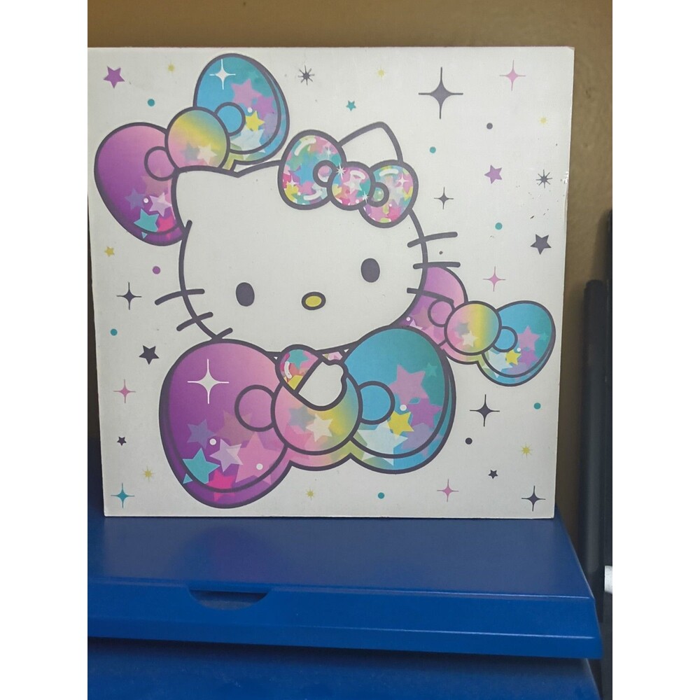 Hello Kitty Wooden Wall Art Sign Pastel Rainbow Stars Bow Sanrio 2023